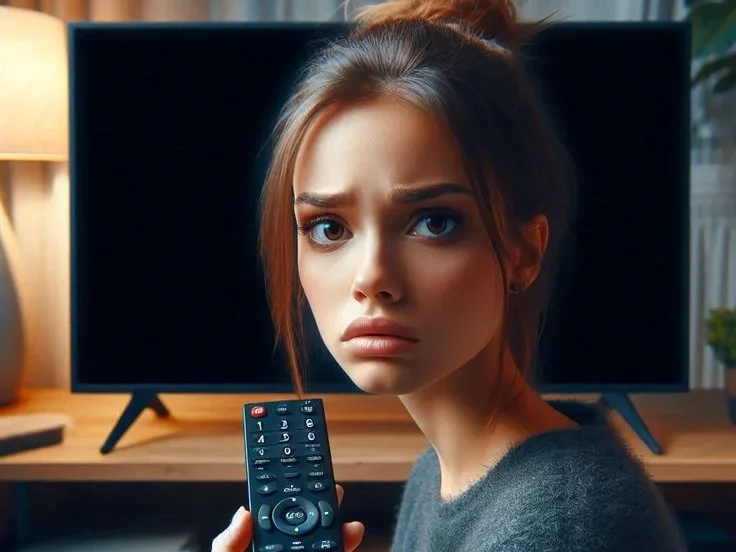 Illustration of a disappointed viewer holding a remote in front of a blank TV