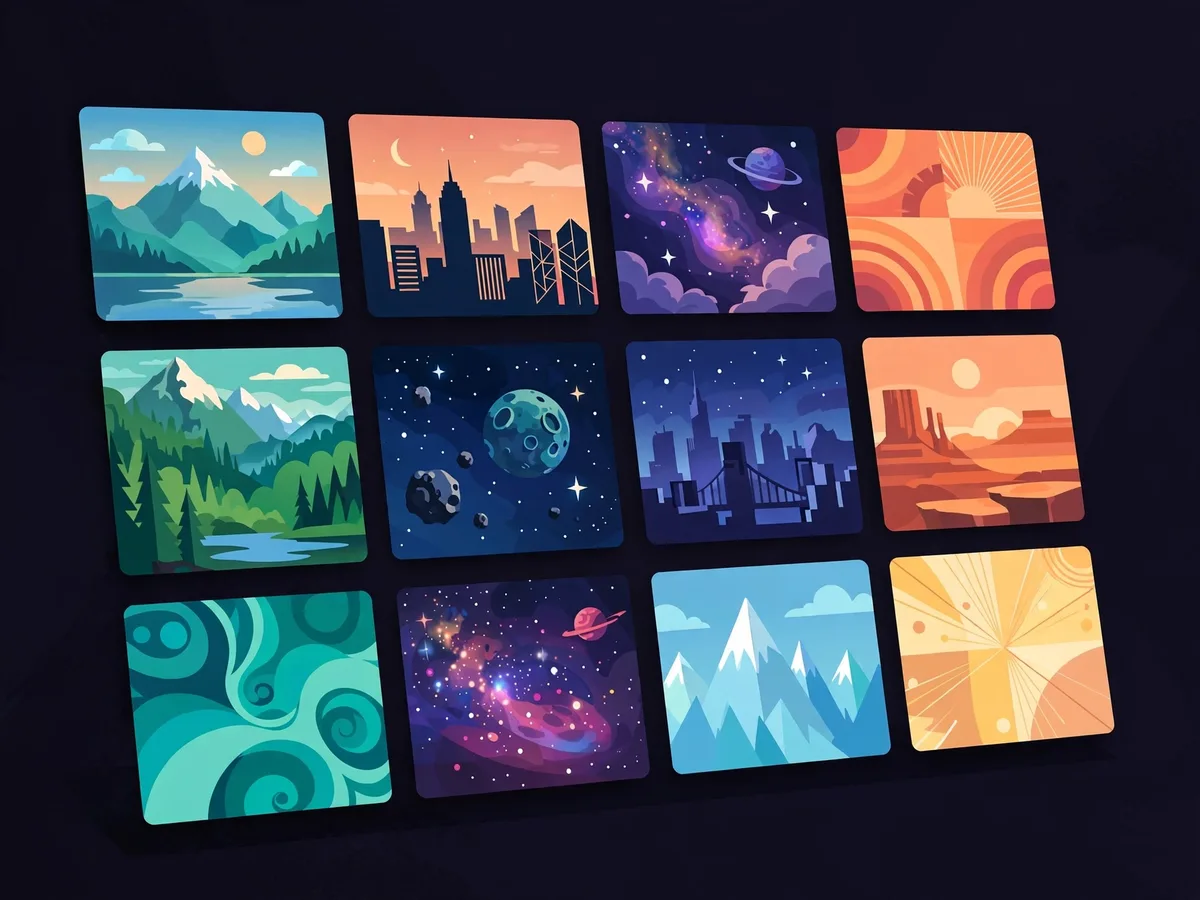 Illustration of a streaming catalog grid with colorful generic movie and show artwork